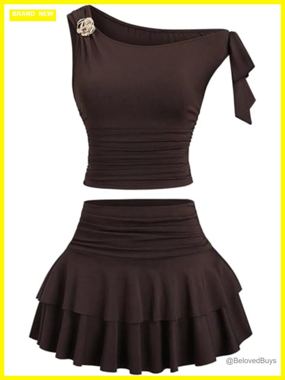 Women's Two Piece Skirt Set Off Shoulder Crop Top Ruffle Mini Skirt